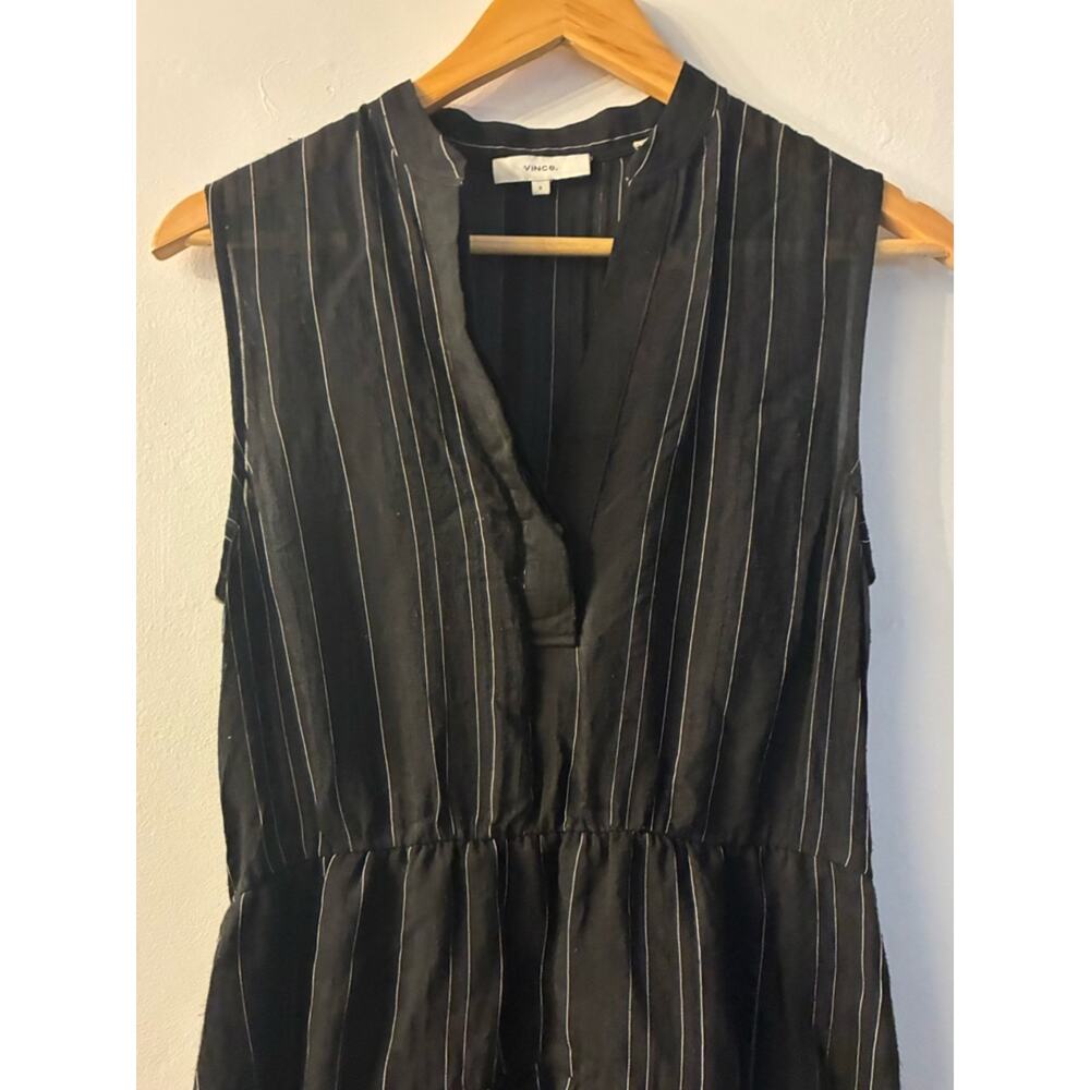VINCE x Revolve Drapey Stripe Tiered Midi Dress | Black Pinstripe Minimialist 0 - Picture 3 of 11